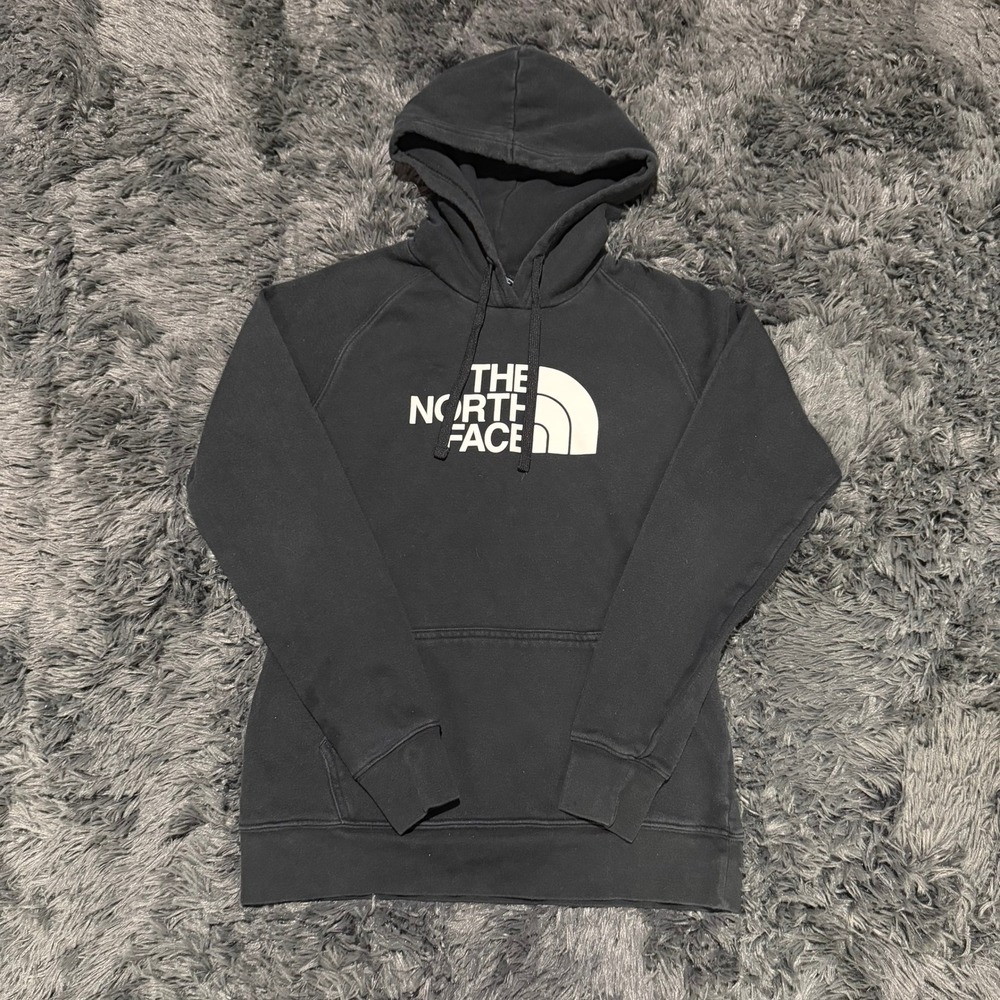 The North Face Womens Half Dome Pullover Hoodie Black White Logo Size Small